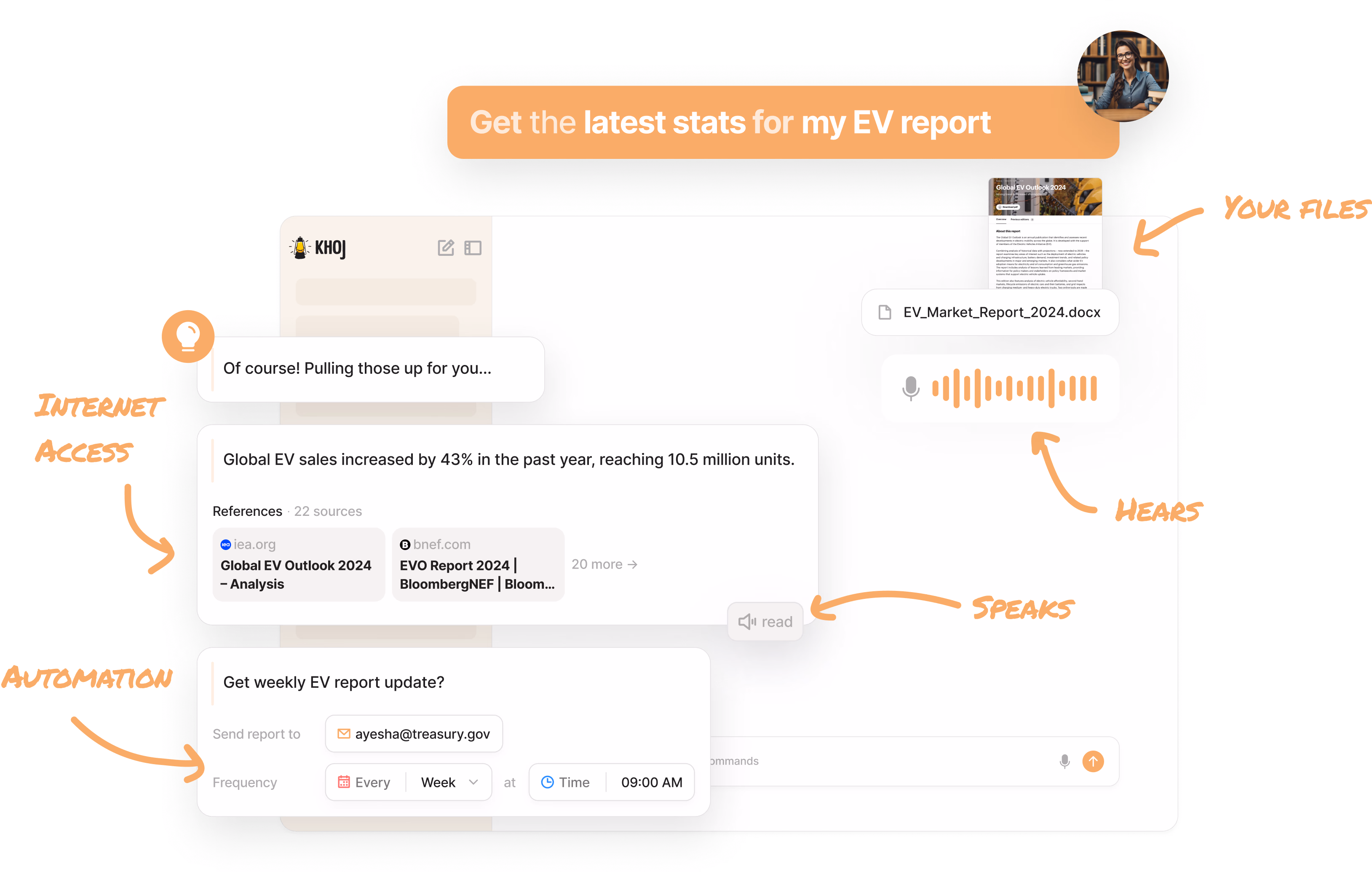 Khoj AI in action - Research assistant interface